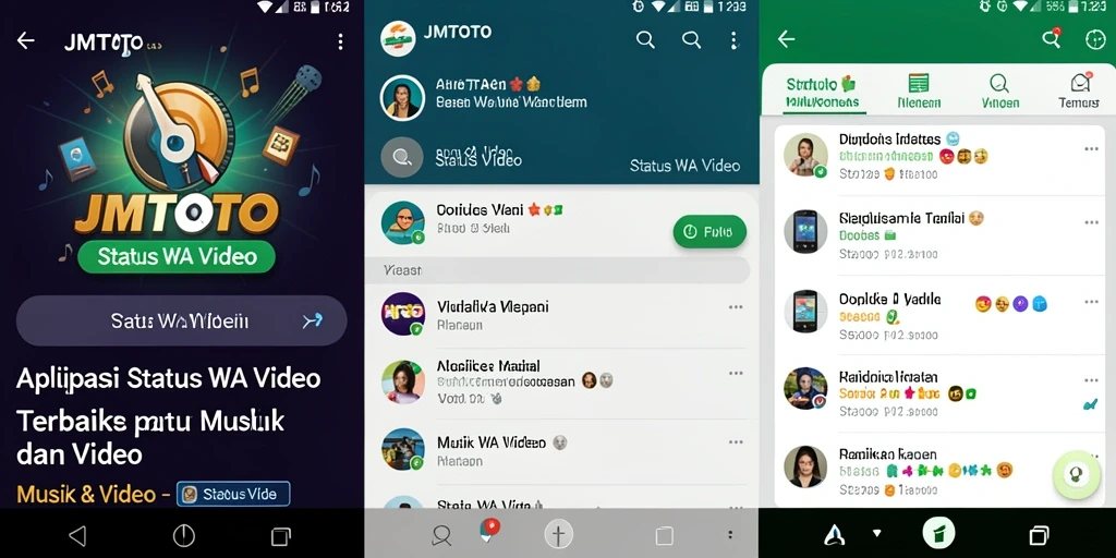 Tampilan antarmuka aplikasi JMTOTO untuk memilih video status.
