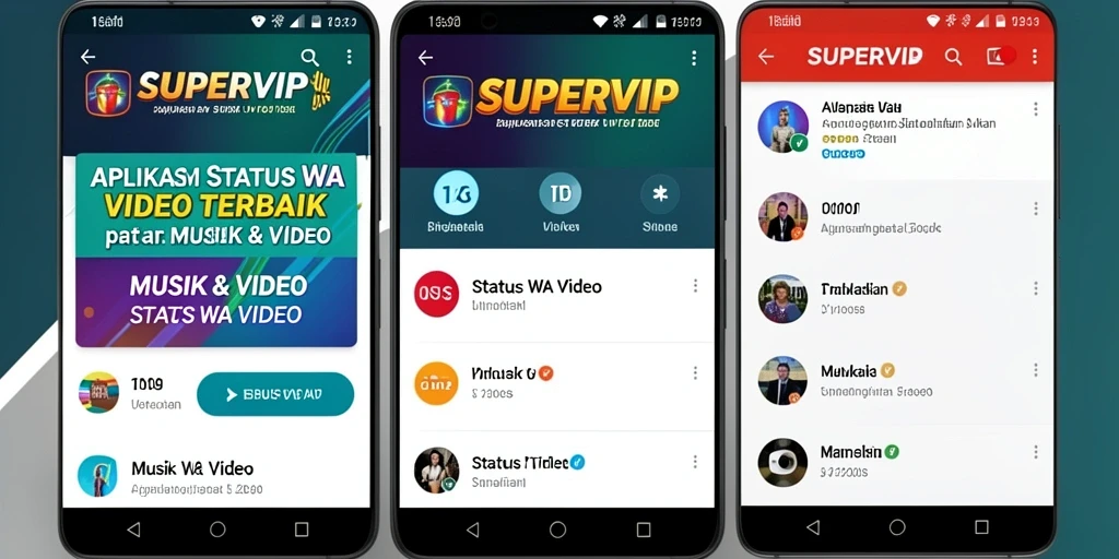 Antarmuka SUPERVIP menampilkan berbagai fitur menarik untuk Status WA Video.